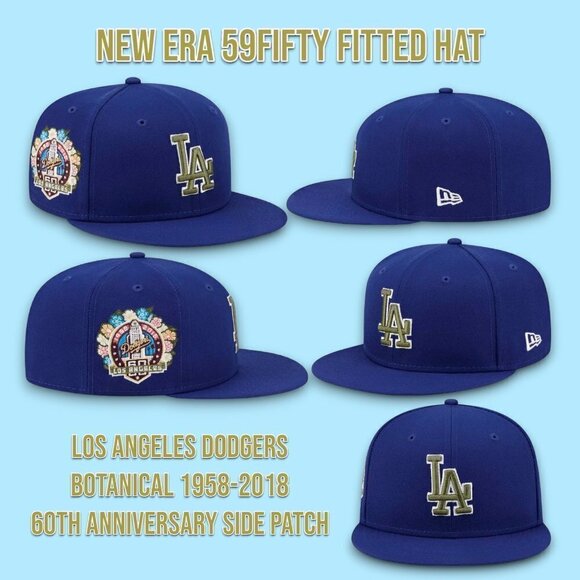 New Era Los Angeles Dodgers Botanical 59FIFTY Fitted Hat Cap 60 Year Patch 7 1/2